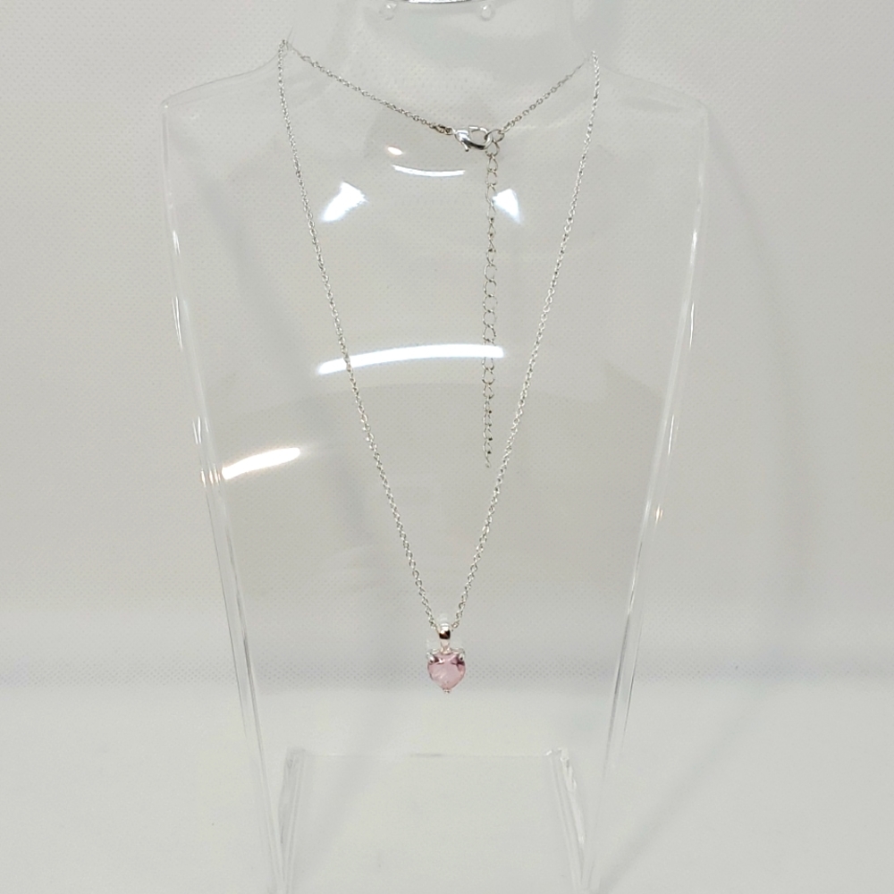 Silvertone necklace with pink heart pendant